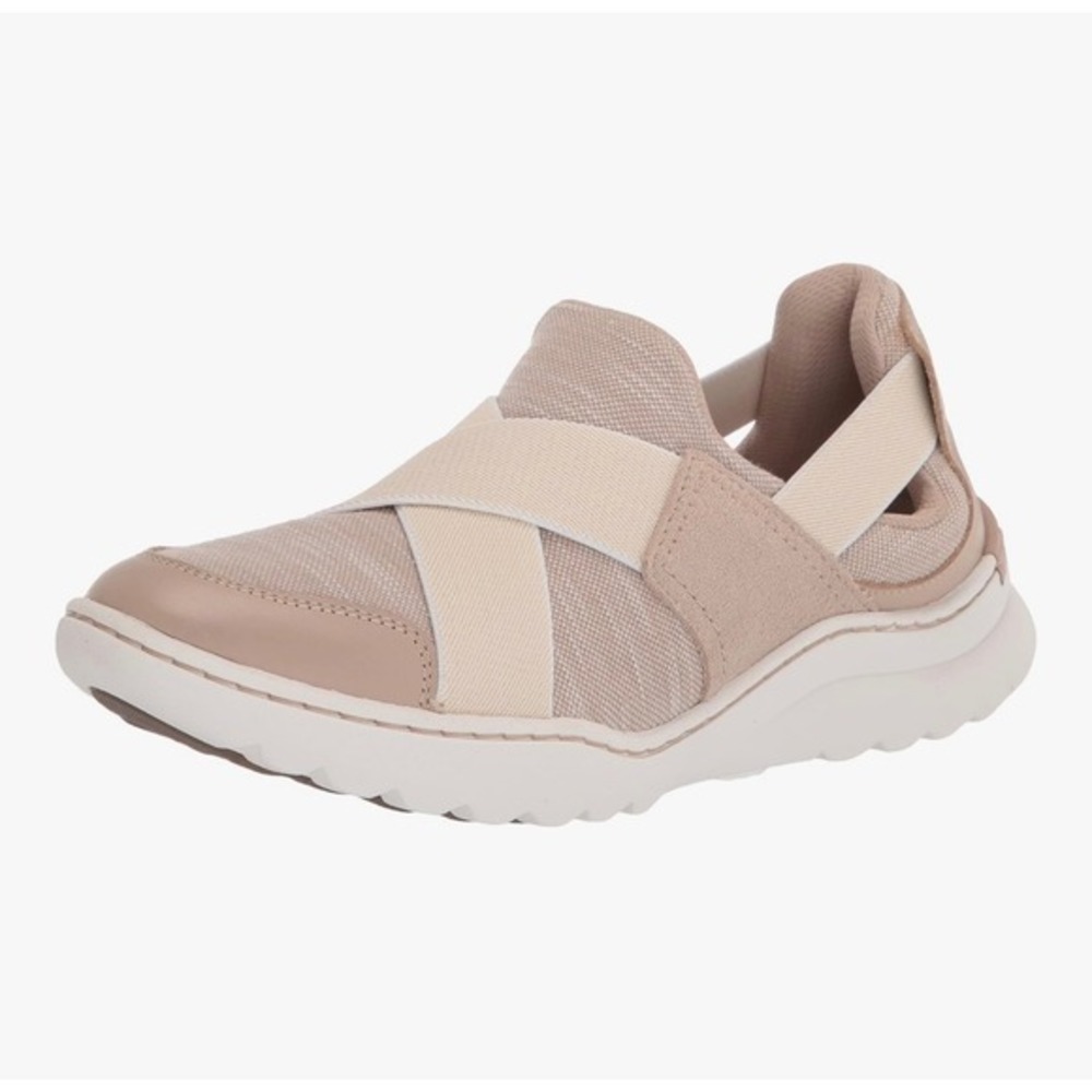 Clarks Womens Sneakers Size 9 Beige Teagan Elastic‎ Straps Comfort Shoes Slip On